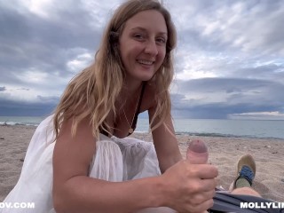 Public Beach Fucking with a Big Boobs Blonde Amateur - Horny Hiking ft Molly Pills - POV 4K