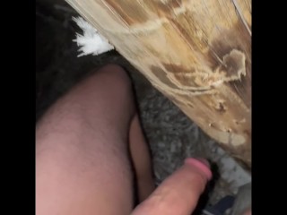 Humping a fence post aggressively until cum