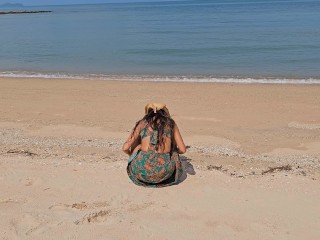 Hairy Pussy FLASH on Public Beach # POV No Panties BUTT PLUG