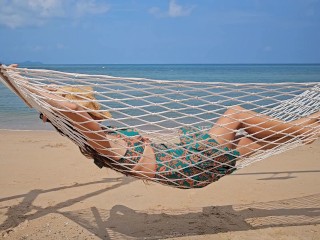 Hairy Pussy FLASH on Public Beach # POV No Panties BUTT PLUG