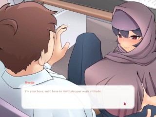 Tsundere Milfin [ HENTAI Game  ] Ep.5 my muslim boss is giving me a titjob under the desk