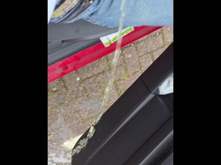 Pissing out of the neighbours car in a public car park at the care home