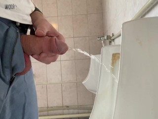 Big uncut cock, peeing in a public toilet POV 4K 60 FPS