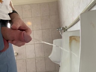 Big uncut cock, peeing in a public toilet POV 4K 60 FPS