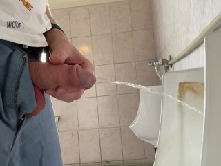 Big uncut cock, peeing in a public toilet POV 4K 60 FPS