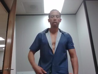 Risky horny office worker stays late at office after co-workers leave