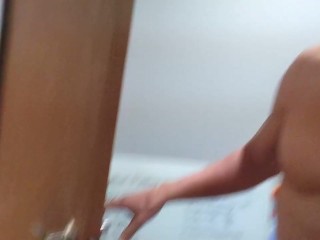 Risky horny office worker stays late at office after co-workers leave