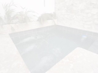 Two hot lesbians masturbate in a public pool, afraid of being discovered.