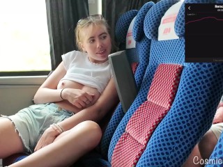 Risky! Girl Cums on Public Bus with Vibrator