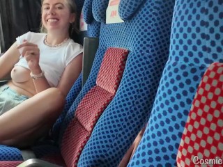 Risky! Girl Cums on Public Bus with Vibrator