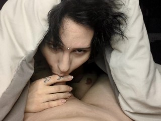 tattooed Goth wakes you up with a passionate good morning blowjob | 4k 60fps