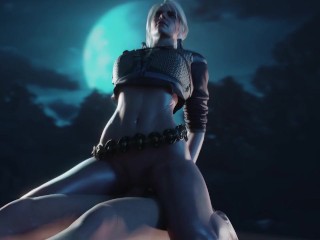 Ciri in cowgirl pose riding Big Dick . The Witcher