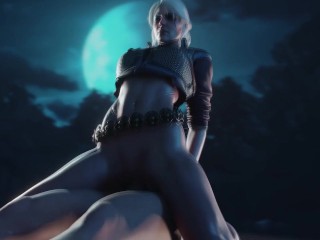 Ciri in cowgirl pose riding Big Dick . The Witcher