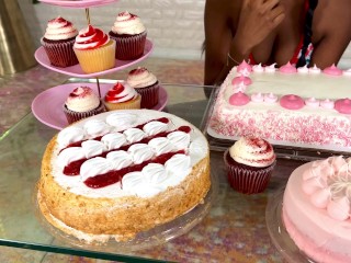 Cake Smashing Hottie Eats and Plays with herself!