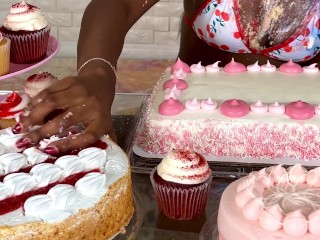 Cake Smashing Hottie Eats and Plays with herself!