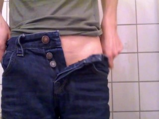 Public Bathroom My Huge Big Cock Boy Cum Monster Dick Reveal Cumshot Real Skinny 10" Monster Cock