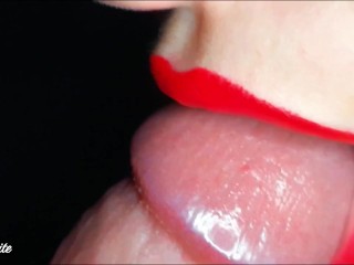 Sensual Sloppy BLOWJOB with red lips - Wet Sucking Dick.