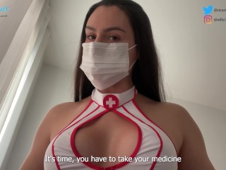 JOI Roleplay Enfermeira Mandy te ajuda a bater uma punheta e deixa você gozar tudo na boca dela!