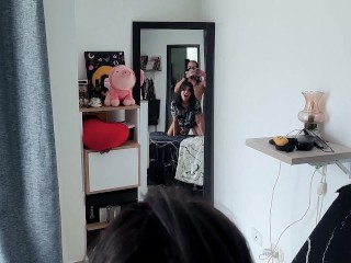 Amateur couple fucking in front of the mirror