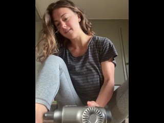 Brunette accidentally masturbates pussy with massage gun on TikTok live