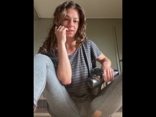 Brunette accidentally masturbates pussy with massage gun on TikTok live