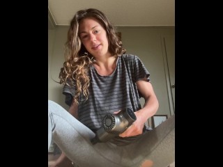 Brunette accidentally masturbates pussy with massage gun on TikTok live
