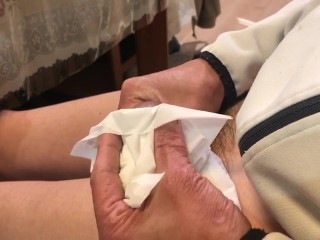 Japanese male masturbation while watching AV 5 with audio and ejaculation in the living room