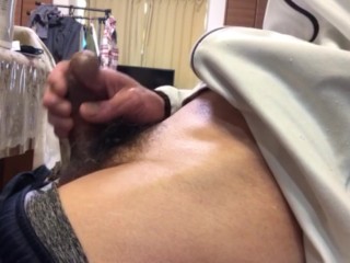 Japanese male masturbation while watching AV 5 with audio and ejaculation in the living room