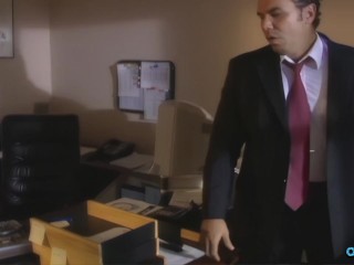The boss decides to hardcore fuck his attractive blonde secretary in her shaved cunt.