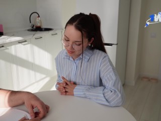 Shy, shy teacher offered to fuck for credit - Valeria Sladkih