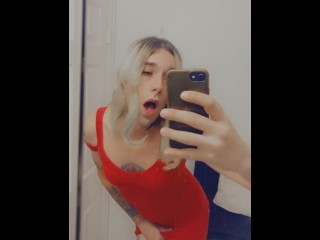 Beautiful trans wants to suck cock and be fucked in her bodycon dress, lace panties n fishnets.