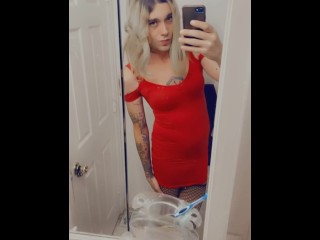 Beautiful trans wants to suck cock and be fucked in her bodycon dress, lace panties n fishnets.