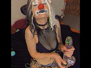 Goth Clowngirl strokes Confetti Dildo