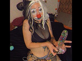 Goth Clowngirl strokes Confetti Dildo