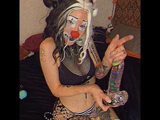 Goth Clowngirl strokes Confetti Dildo