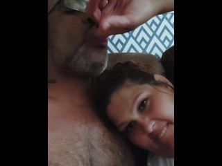 He loves my throat spit on his cock and in his mouth.