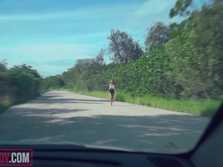 Huge Tits Hitchhiker Fucks For a Ride