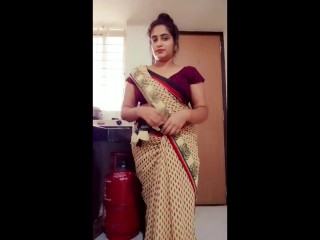 Desi Indian Step Mom Strip Teasing her Step Son in Kitchen and He Fucked Her