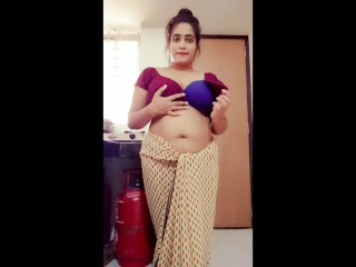 Desi Indian Step Mom Strip Teasing her Step Son in Kitchen and He Fucked Her