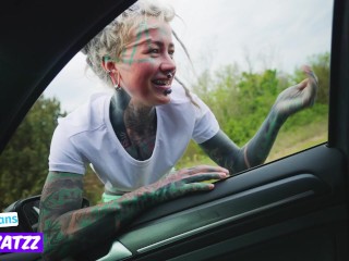 Rough Anal Fuck and A Cumshot for Hot Car Wash with Tattooed Woman - Naughty Outdoors Adventure