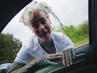 Rough Anal Fuck and A Cumshot for Hot Car Wash with Tattooed Woman - Naughty Outdoors Adventure