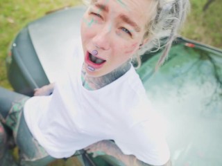 Rough Anal Fuck and A Cumshot for Hot Car Wash with Tattooed Woman - Naughty Outdoors Adventure
