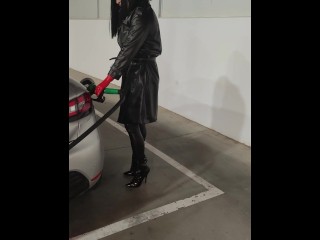 Refueling gasoline in latex doll