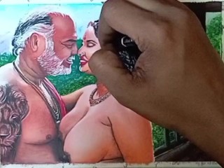 Erotic Art Or Drawing Of Sexy Indian Woman on honeymoon with Father in law at an Exotic Location