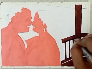 Erotic Art Or Drawing Of Sexy Indian Woman on honeymoon with Father in law at an Exotic Location