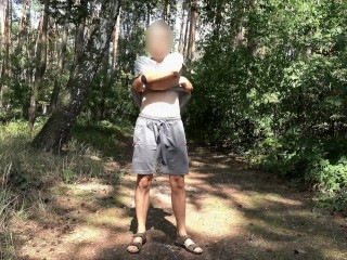 Taking off clothes and walking through forest