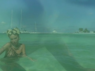 Monika Foxxx swims in sea and masturbates with squirt on public beach