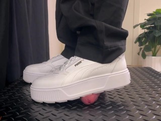 Shuffle Girl Cock Crush in White Platform Sneakers - Shoejob, Trampling, Sneakers, White Puma