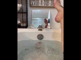 BBW Stepmom MILF long legs and foot fetish in the tub