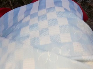 My work colleague licked my pussy under a blanket in the field so no one could see